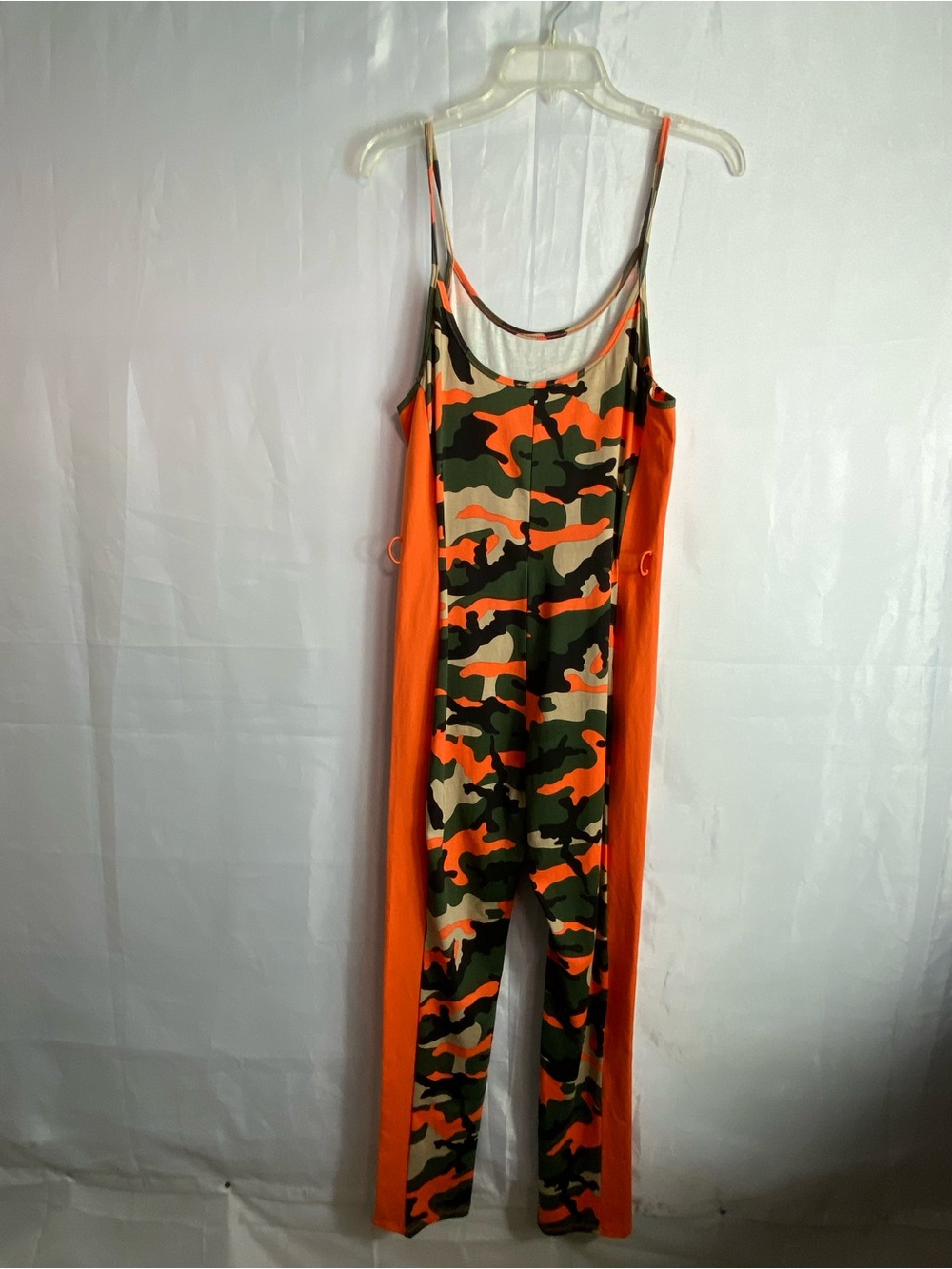 Orange Camouflage Slim Jumpsuit with Spaghetti Straps